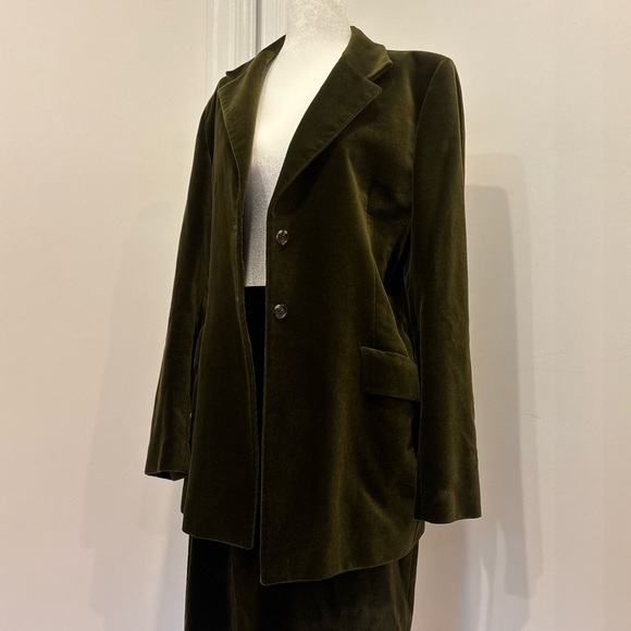Burberry 1990’s RARE Green/Brown Velvet Blazer Classic Suit Jacket Set - Picture 6 of 12